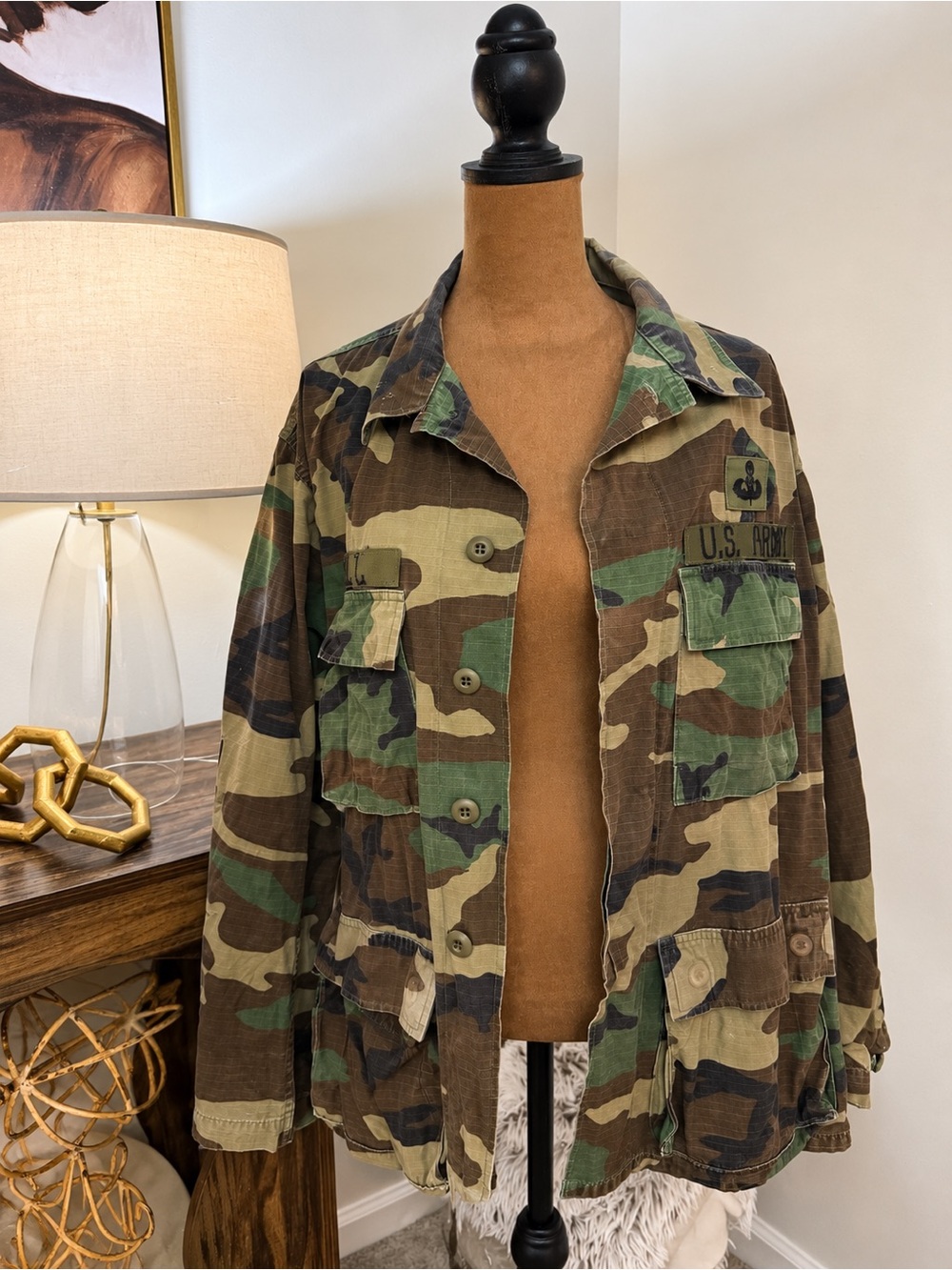 Vintage US Army M81 Woodland Camo BDU Combat Coat Medium Regular
